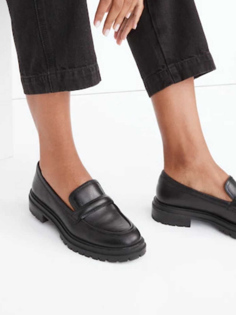 Madewell Black Leather Lug-Sole Penny Loafers - Picture 9 of 9